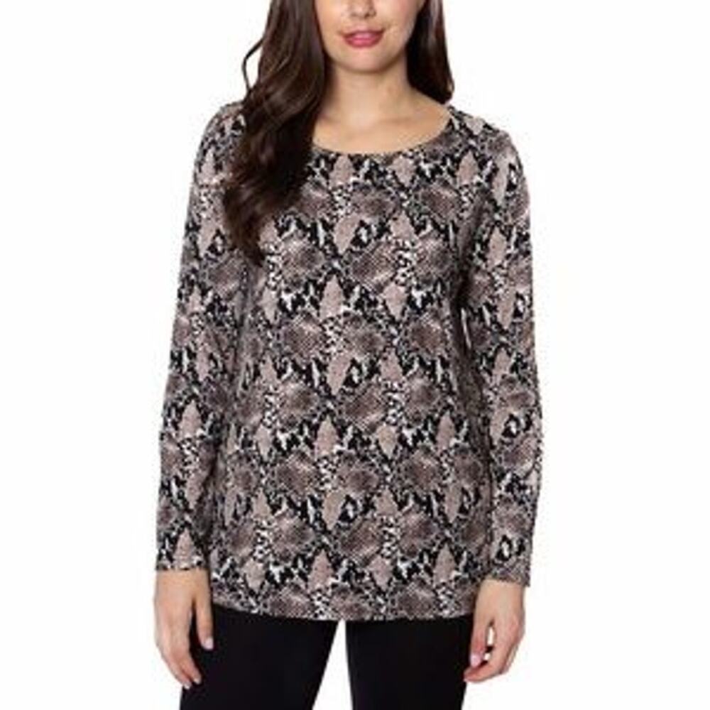 Mario Serrani Womens Large Long Sleeve Top Snake Print Black Brown Tan
